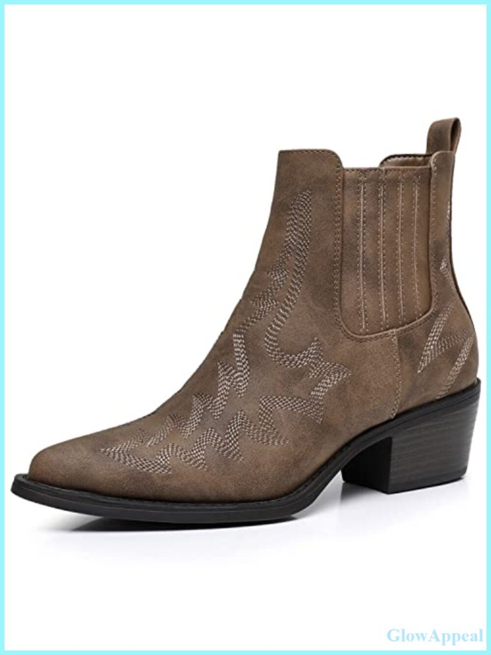 Faux Leather Pull On Chelsea Western Ankle Booties Pointed Toe